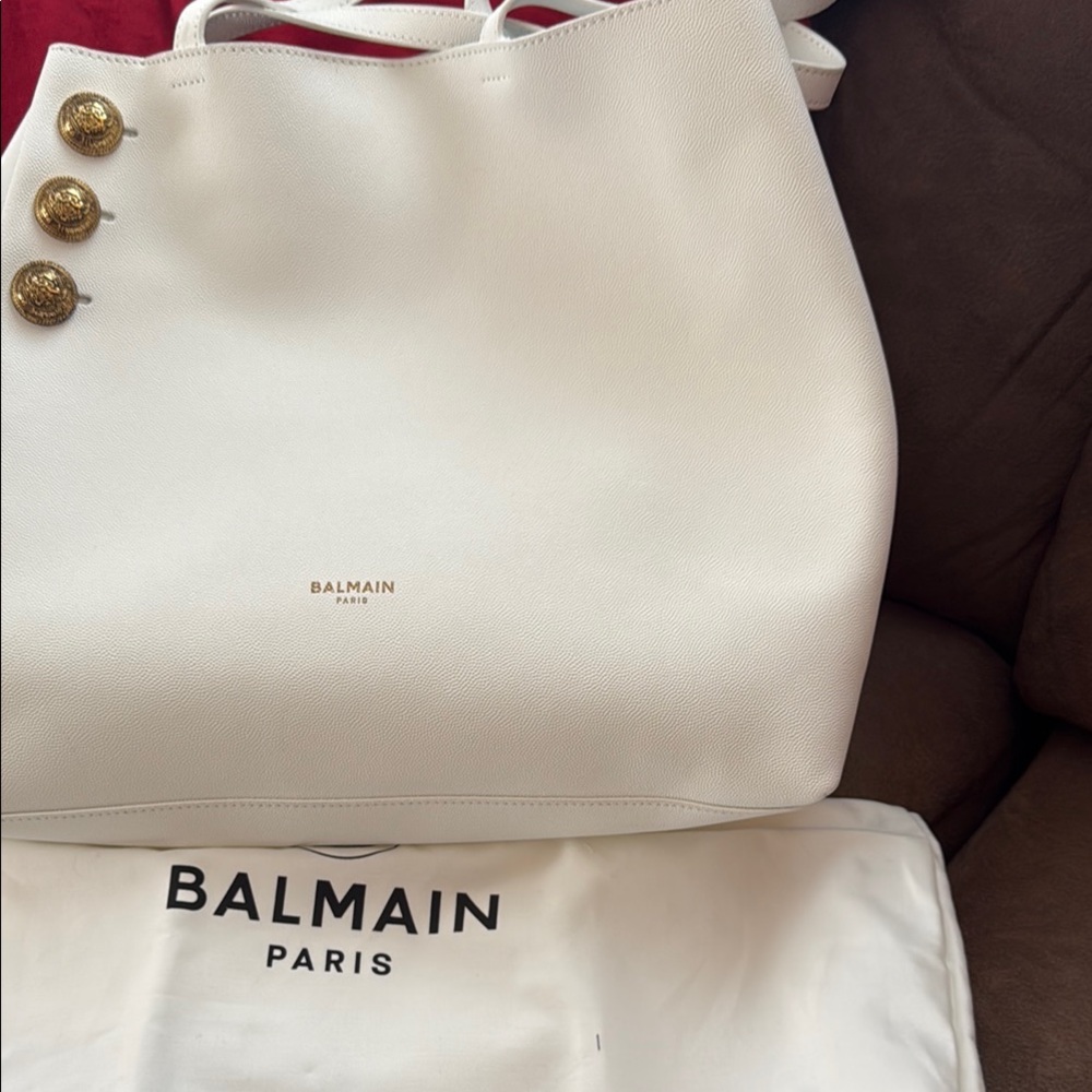 Balmain White Leather Tote Structured Elegance